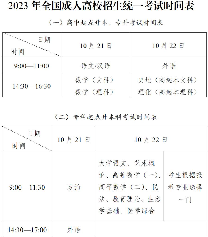 全國成人高考考試時(shí)間？