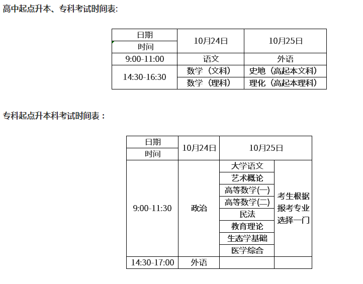 2020年上海成人高考考試時間安排？