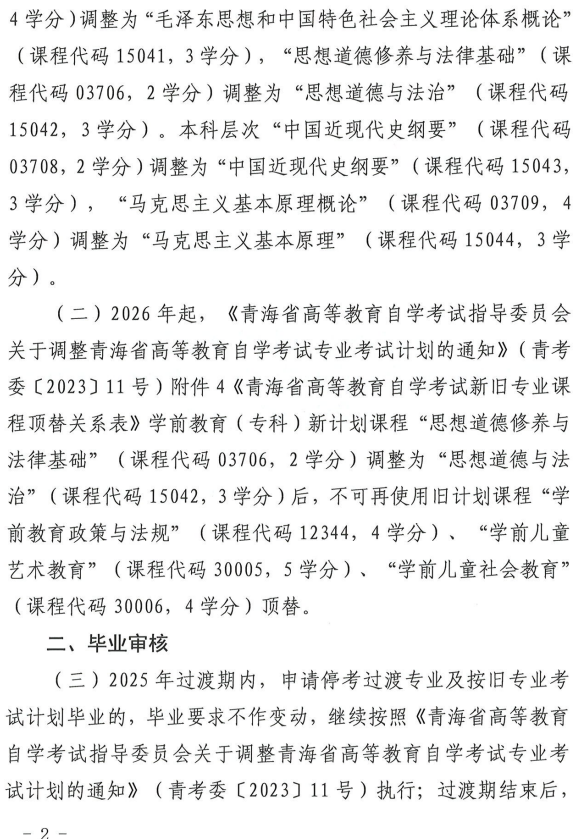 青海省教育招生考試院關(guān)于調(diào)整高等教育自學(xué)考試思想政治理論課課程設(shè)置的通知