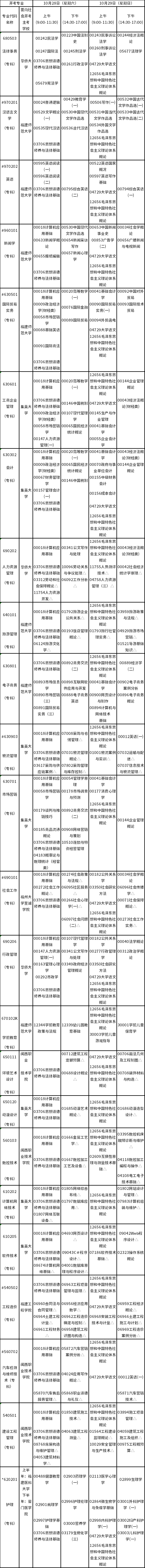 2023年10月福建自考考試安排表來了-1